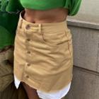 Plain High Waist Button-through A-line Miniskirt