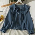 Dual-collar Ruffle-trim Loose Shirt