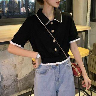 Ruffled Collared Short-sleeve Top