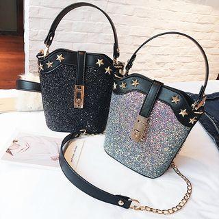 Sequined Studded Satchel
