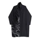 Long-sleeve Midi Panel Shirt Dress Black - One Size
