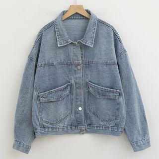 Denim Button-up Jacket Washed Blue - One Size