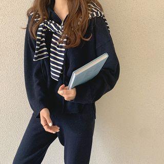 Zip-detail Hooded Wool Blend Top