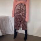 Slit-front Leopard Velvet Skirt