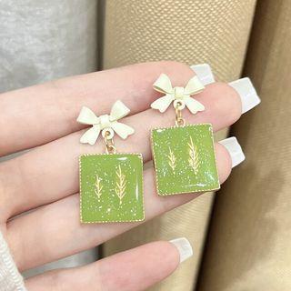 Bow Square Glaze Alloy Dangle Earring