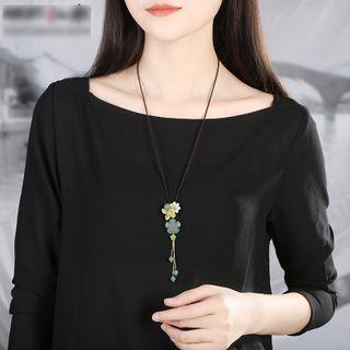 Retro Gemstone Flower Necklace Green - 75cm