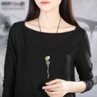 Retro Gemstone Flower Necklace Green - 75cm