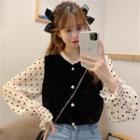 Dotted Panel Lace Trim Blouse Black - One Size