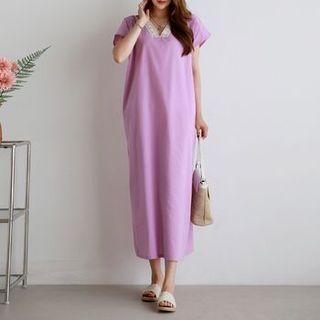 Cap-sleeve Lace-trim Maxi Dress