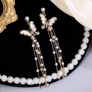 Faux Pearl Butterfly Dangle Earring 1 Pair - Faux Pearl Butterfly Dangle Earring - One Size