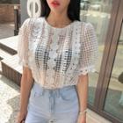 Puff-sleeve See-through Lace Top