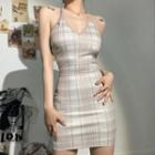 Halter Neck Plaid Open-back Mini Dress