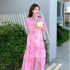Short-sleeve V-neck Loose-fit Dress