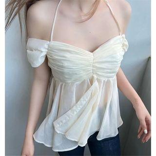 Puff-sleeve Off-shoulder Halter Neck Top