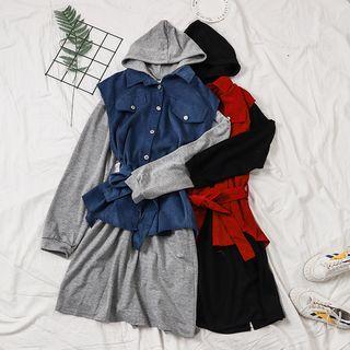 Long Sleeve Hooded Dress / Buttoned Vest
