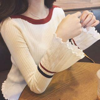 Bell-sleeve Round Neck Knit Top