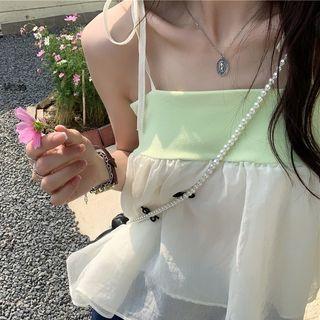 Short-sleeve Plain Top + Mesh Camisole Top