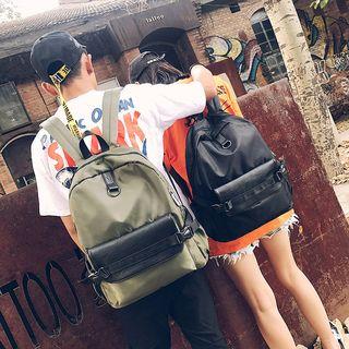 Faux-leather Panel Canvas Backpack