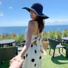 Dotted Tie-neck Spaghetti Strap Midi A-line Dress
