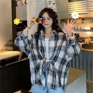 Plaid Long-sleeve Loose Fit Shirt