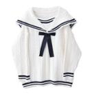Sailor Collar Bow Cable Knit Sweater Milky White - One Size