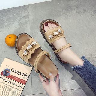 Rhinestone Floral Slide Sandals