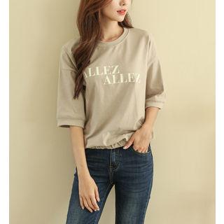 Banded-hem Letter-printed T-shirt