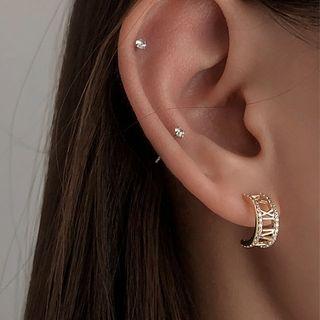 925 Sterling Silver Rhinestone Earring 1 Pair - Roman Number - Gold - One Size