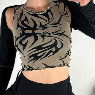 Print Crew-neck Crop Tank Top