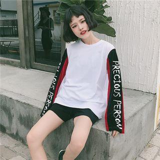 Long Sleeve Striped Lettering Panel T-shirt
