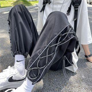 High-waist Lace-up Straight-cut Pants