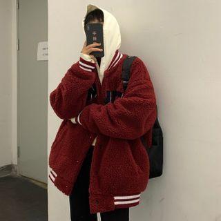 Hooded Faux Shearling Baseball Jacket