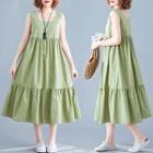 Sleeveless Midi A-line Dress Green - One Size