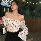 Off-shoulder Cherry Print Cropped Blouse