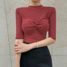 Elbow-sleeve Knotted Slim Top