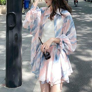 Set: Tie-dye Print Shirt + Shorts + Camisole Top