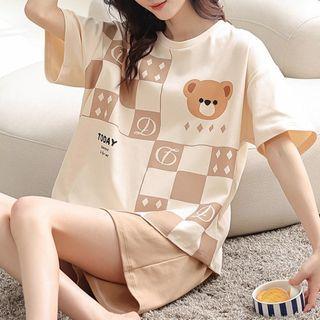 Loungewear Set : Print Short-sleeve T-shirt & Shorts