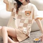 Loungewear Set : Print Short-sleeve T-shirt & Shorts