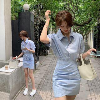 Puff-sleeve Mini Sheath Shirtdress