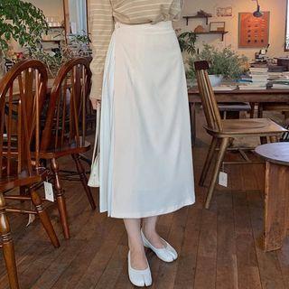Band-waist Wrap-front Two Tone Skirt