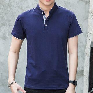 Short-sleeve Floral Panel Polo Shirt