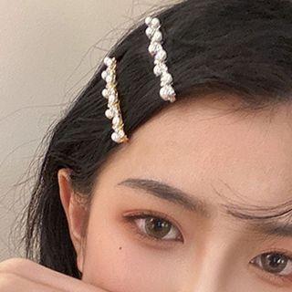 Set Of 2: Rhinestone / Faux Pearl Hair Clip