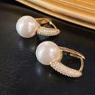 Rhinestone Faux Pearl Hoop Earring C-899 - 1 Pair - Gold & White - One Size