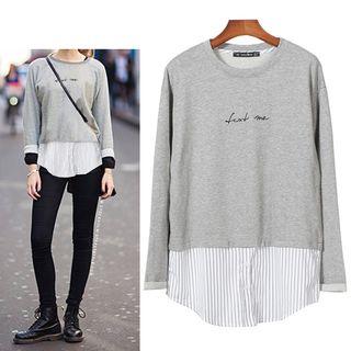 Lettering Embroidered Mock Two-piece Pullover