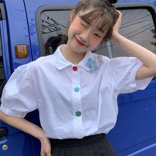 Flower Button Short-sleeve Shirt