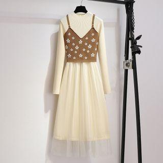 Set: Knit Camisole Top + Long-sleeve Dress