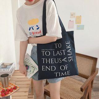 Lettering Tote Bag Shake - Shoulder Bag - Navy Blue - One Size