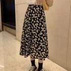Pointelle Short-sleeve Top / Floral Midi A-line Skirt