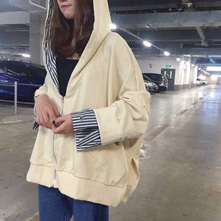 Mock-two Striped Loose-fit Hooded Jacket