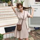 Half-placket Cuffed-sleeve A-line Dress